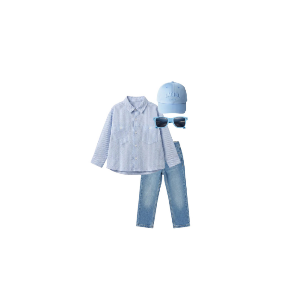 Blue Linen Shirt with White Stripes