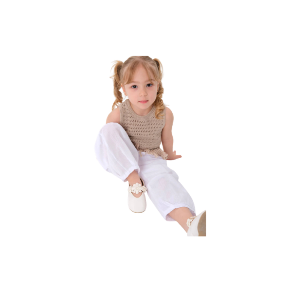 White Muslin Pants & Crochet Top Set