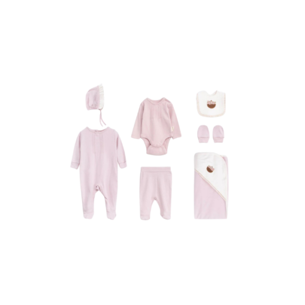 Newborn Hospital Set Basket of Blossoms 7 Pieces Light Purple