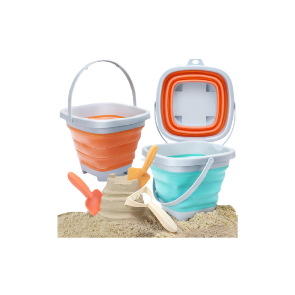 Foldable Sand Buckets Beach Set for Kids with Castle Molds & Tools