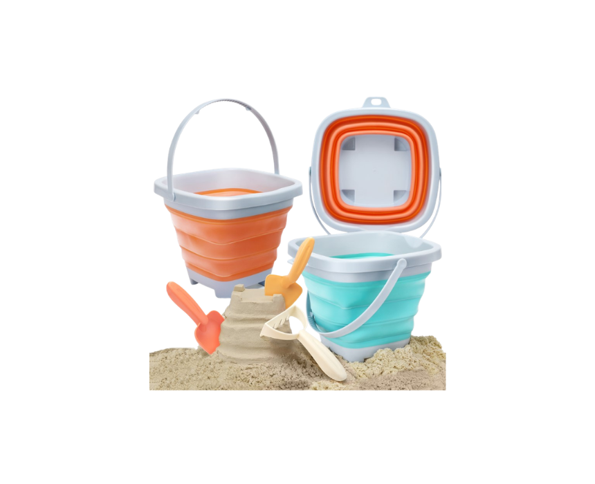 34 Foldable Sand Buckets Beach Set for Kids with Castle Molds & Tools - Image 1