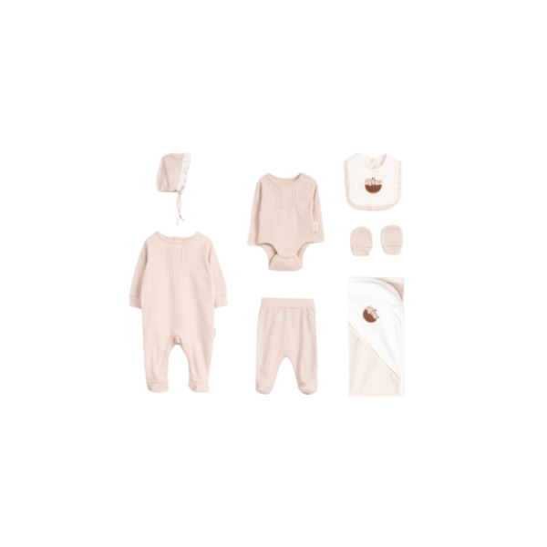 Newborn Hospital Set Basket of Blossoms 7 Pieces Beige
