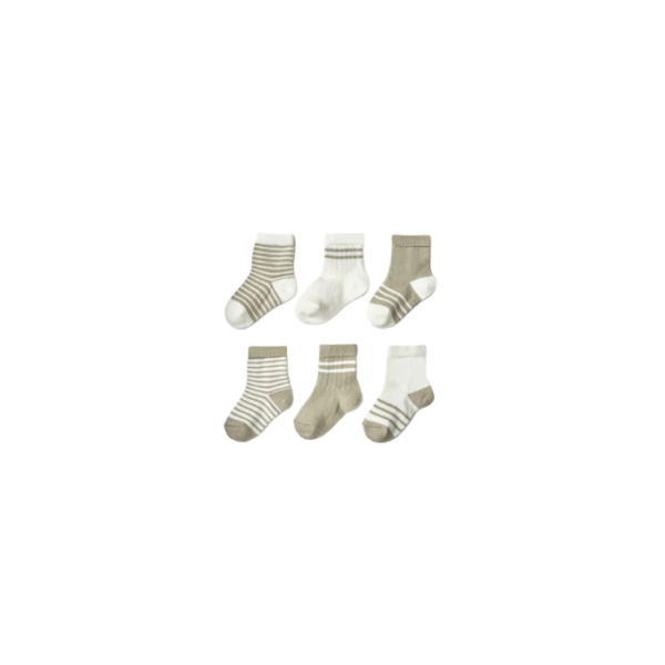 6 Pairs Basic Socks Ecru Green