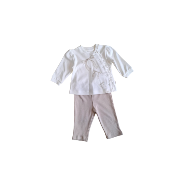 Sweatshirt & Pants Ribbon Set Ecru-Stone 100% Organic Cotton