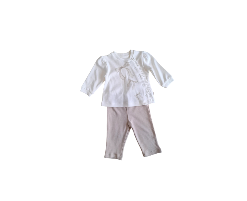 450 Sweatshirt & Pants Ribbon Set Ecru-Stone 100% Organic Cotton - Image 1