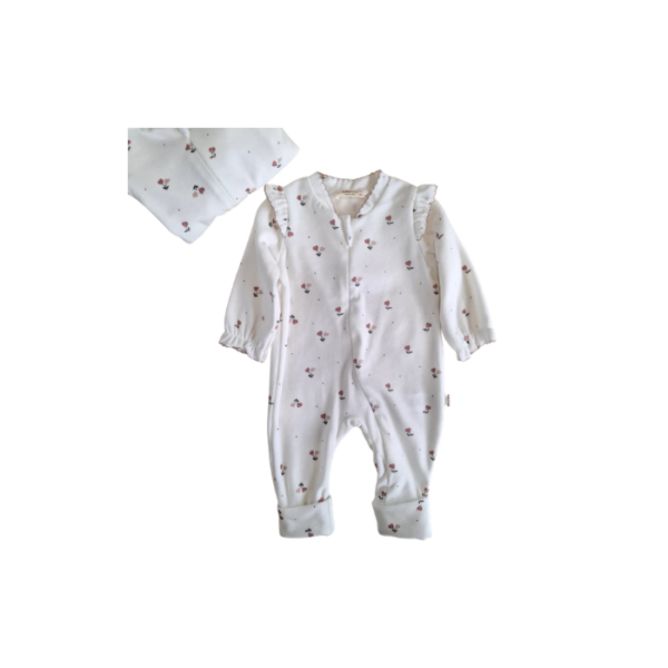 Zippered Romper Floral white 100% Organic Cotton Velvet
