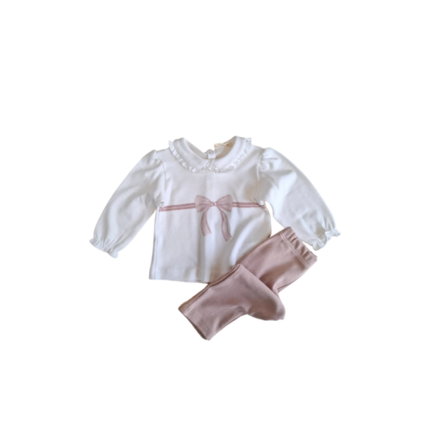 Sweatshirt & Pants Ribbon Set Pink-Powder 100% Organic Cotton