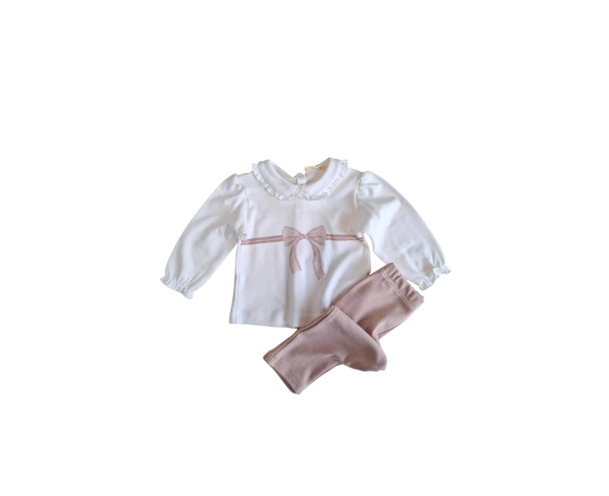 452 Sweatshirt & Pants Ribbon Set Pink-Powder 100% Organic Cotton - Image 1