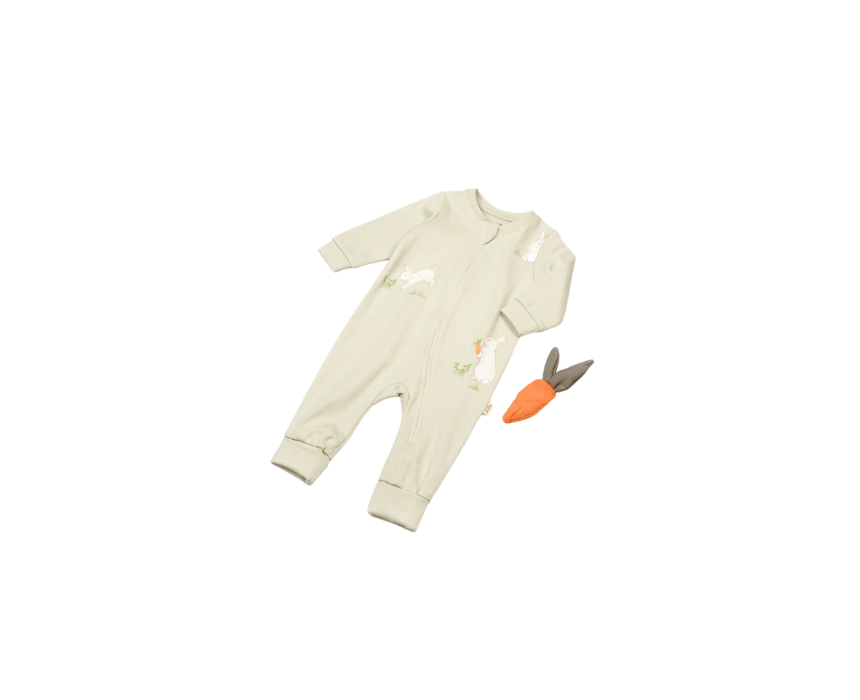 453 Zippered Romper Bunny Soft Green - Image 1