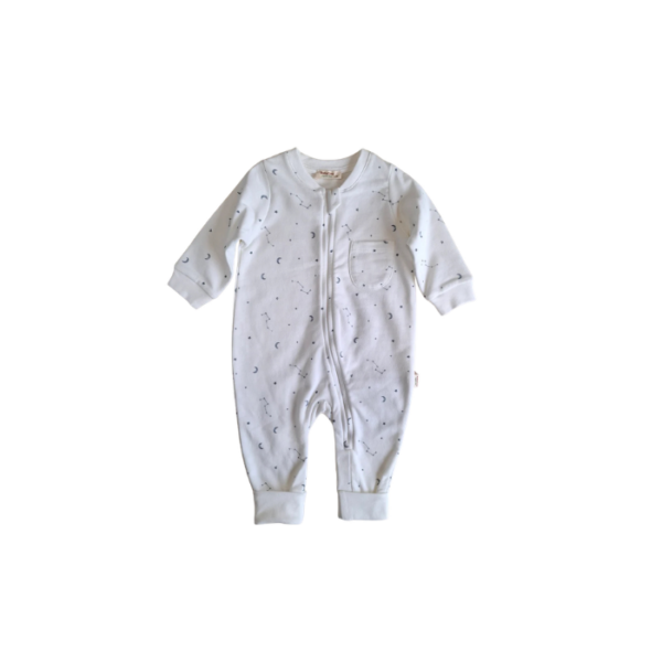 Zippered Fleeced Romper White 100% Organic Cotton