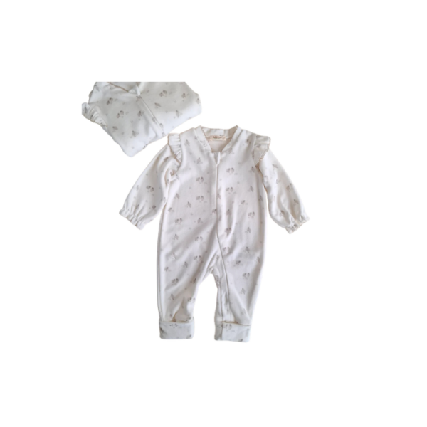Zippered Romper Off-white 100% Organic Cotton Velvet