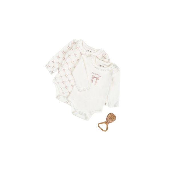 2 Pieces Long Sleeve Body Ribbon Ecru-Powder 100% Organic Cotton