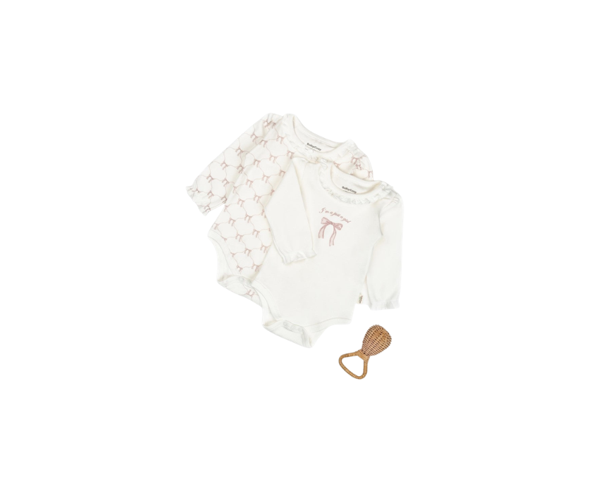 464 2 Pieces Long Sleeve Body Ribbon Ecru-Powder 100% Organic Cotton - Image 1