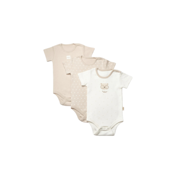 3 Pieces Short Sleeve Body Bear 100% Organic Cotton