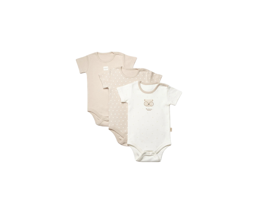 467 3 Pieces Short Sleeve Body Bear 100% Organic Cotton - Image 1