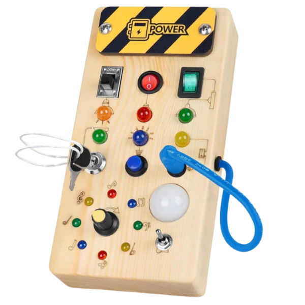 Montessori Wooden Busy Board LED Light Switches Sensory Toy