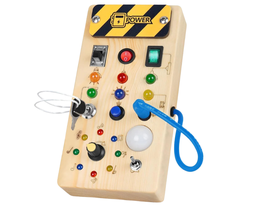 5 Montessori Wooden Busy Board LED Light Switches Sensory Toy - Image 1