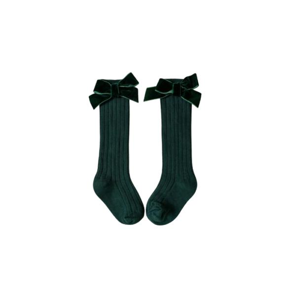 Dark Green Socks with Velvet Bow