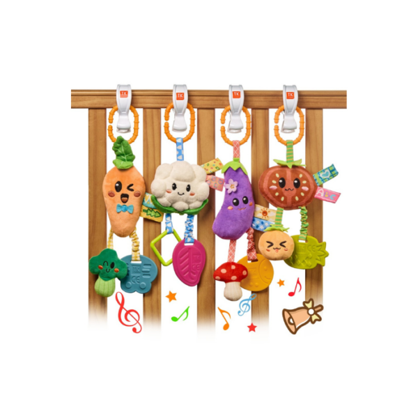 Vegetable Hanging Rattles Set with Shark clip