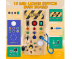 Montessori Wooden Busy Board LED Light Switches Sensory Toy - Image 