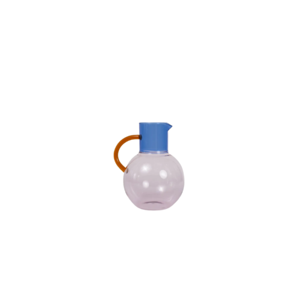 Round Glass Pitcher Blue and Pink
