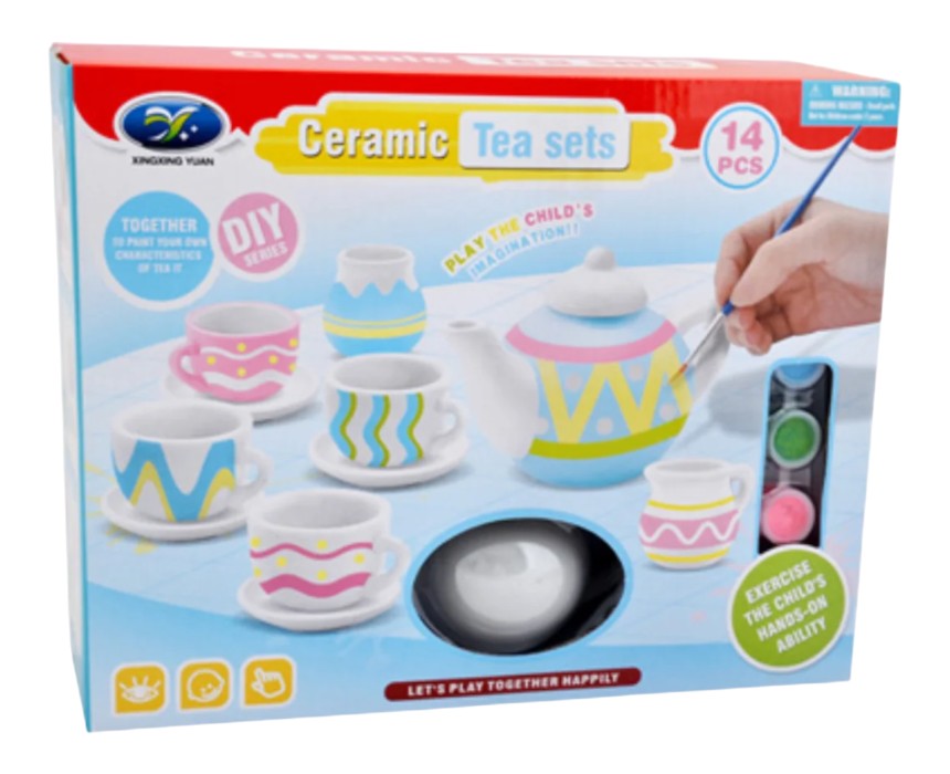 DIY Ceramic Tea Set Painting Kit (14 pcs)1 Kids Tea Set Painting Kit - Image 1