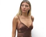 Satin Crop Top Chocolate Brown - Image 