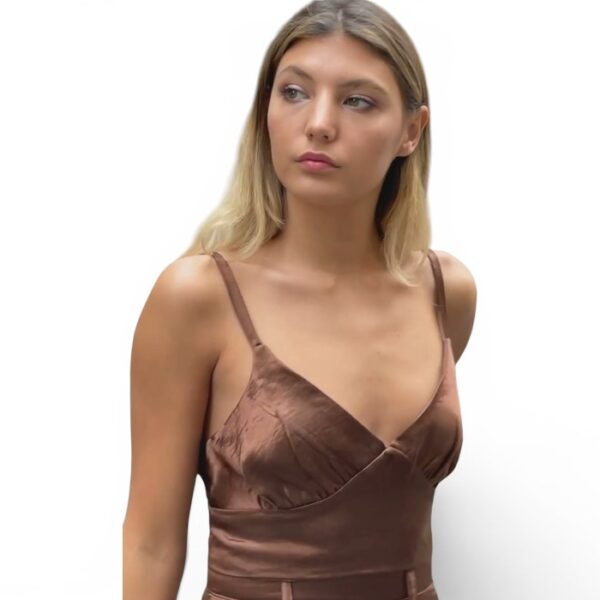 Satin Crop Top Chocolate Brown