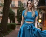 Tammy Silk Crop Top Duck Blue - Image 