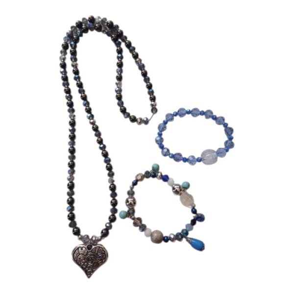 Hematite Heart Necklace and Bracelet Set