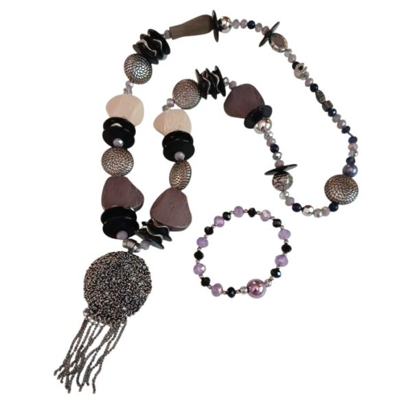 Gray Crystal Necklace And Bracelet Set