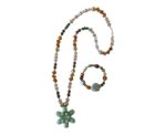 Green Flower Gold Necklace and Bracelet Set - Image 