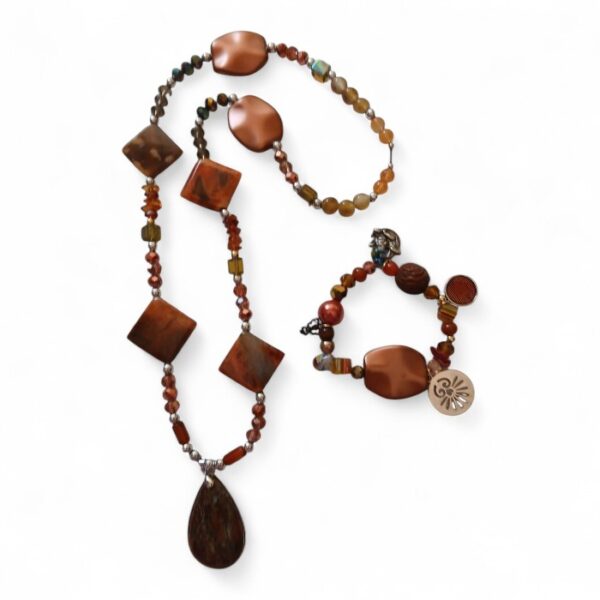 Green and Brown Pendant Necklace Bracelet Set