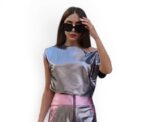 Metallic Mini Skirt Electric Blush - Image 