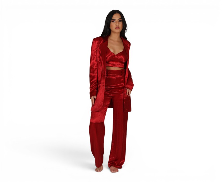 image00025 Satin Crop Top Wine Red - Image 1