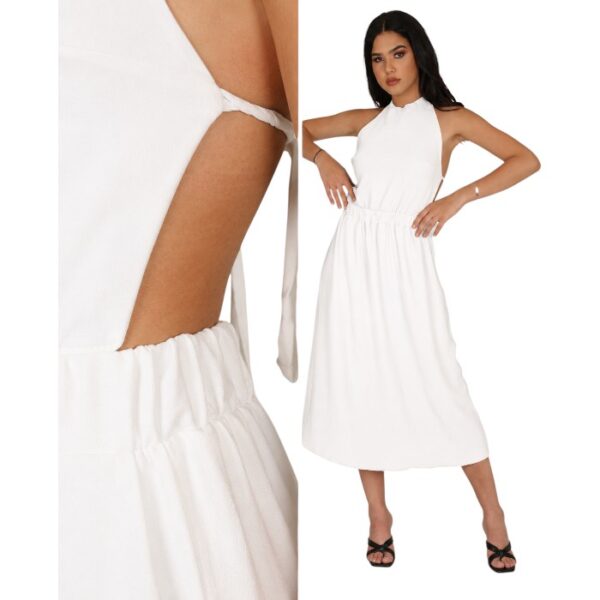 Linen Viscose Midi Dress White
