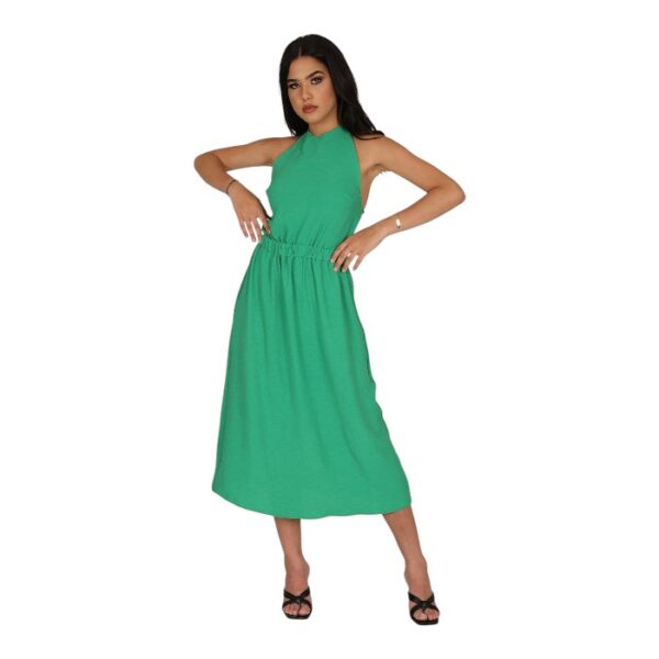 Linen Viscose Midi Dress Green