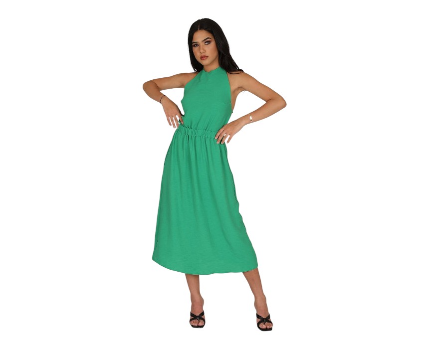 image00107 Linen Viscose Midi Dress Green - Image 1