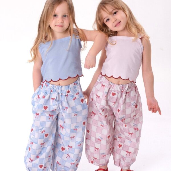 Balloon Pants & Top Set - Blue/Green/Pink - 2-8Y