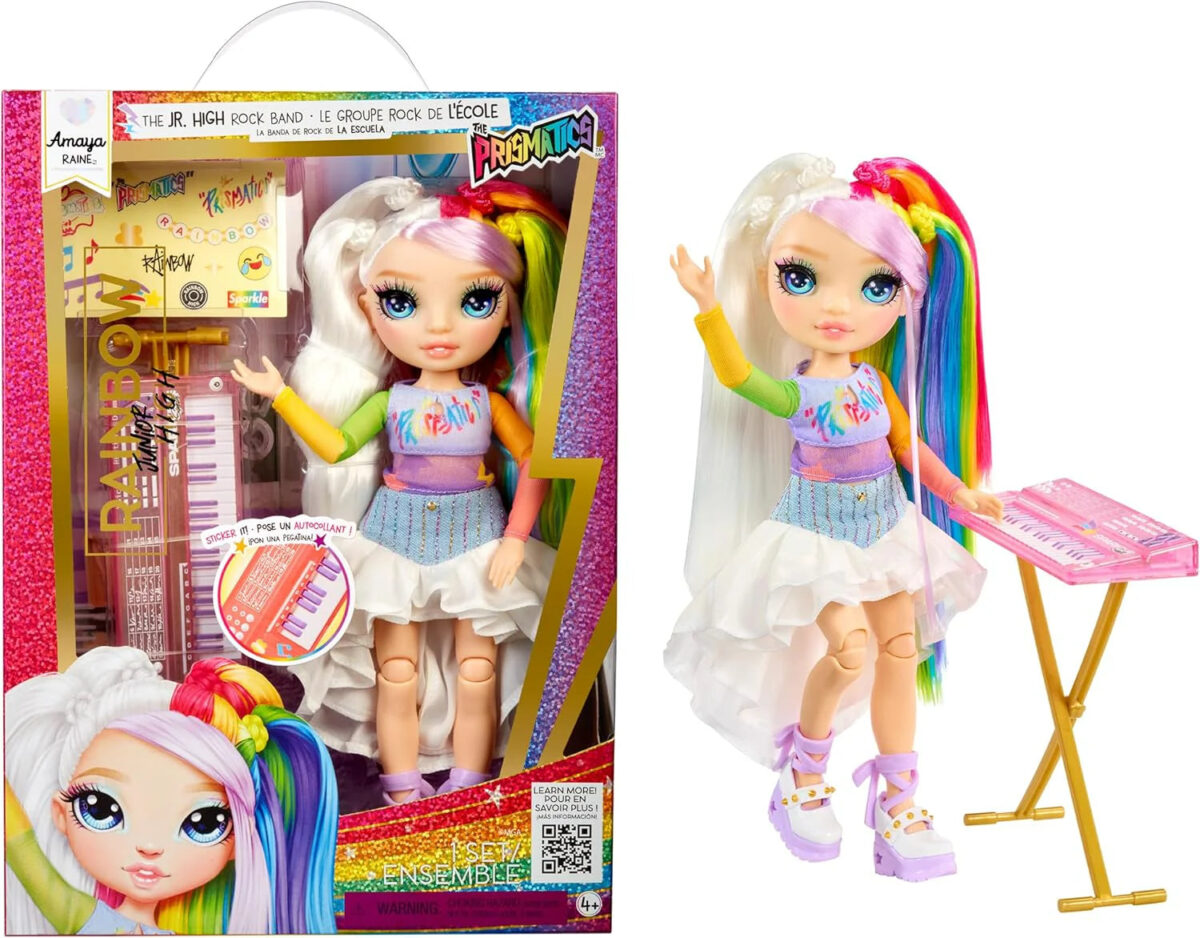Rainbow High Jr High Rock Band - Amaya, Rainbow 9” Fashion Doll With Keyboard, Customize With Stickers