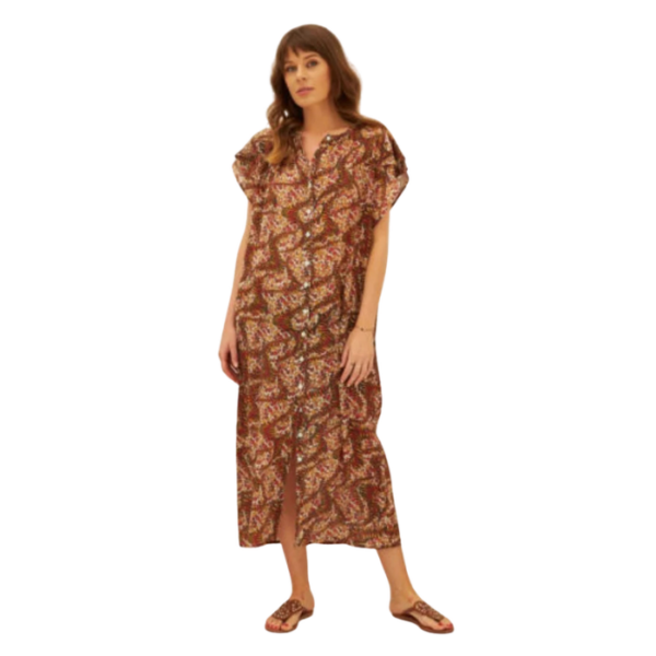 Long Shirt Dress With Tigers And Roses Print