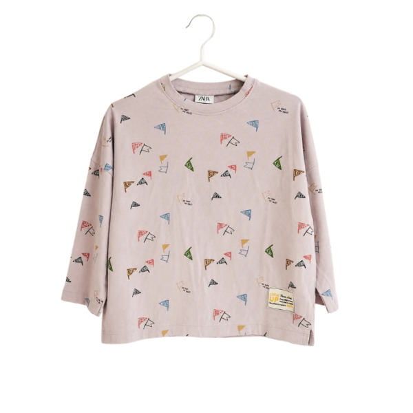 Zara Boys Beige Flags Printed Long Sleeve Blouse