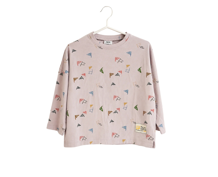 1 Zara Boys Beige Flags Printed Long Sleeve Blouse - Image 1