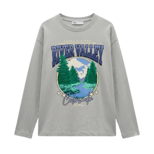 Zara Boys Grey River Valley Long Sleeve Blouse