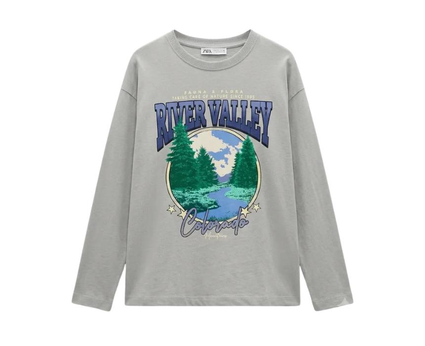 1 Zara Boys Grey River Valley Long Sleeve Blouse - Image 1