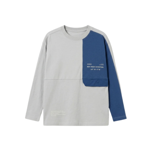 Zara Boys Grey Blue Color Block New Fresh Adventure Long Sleeve Blouse