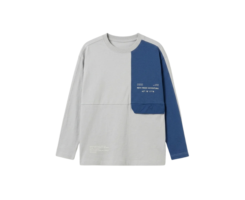 1 Zara Boys Grey Blue Color Block New Fresh Adventure Long Sleeve Blouse - Image 1