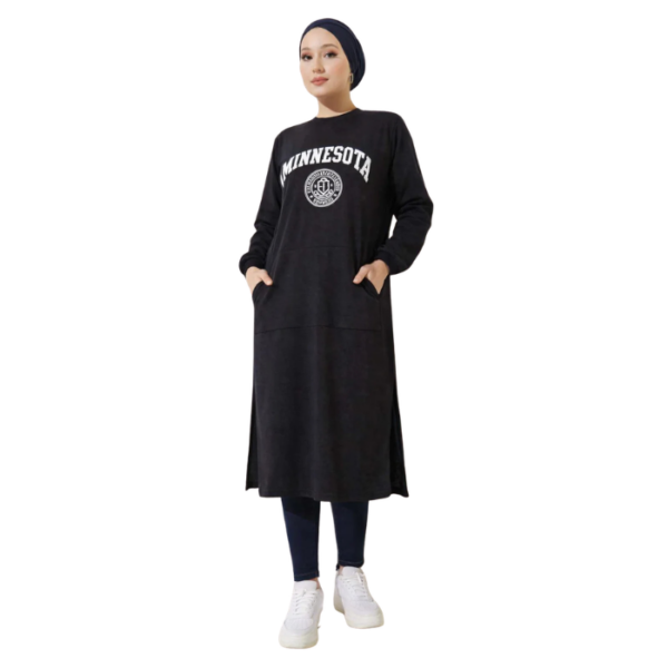 Anthracite Printed Long Tunic With Pockets