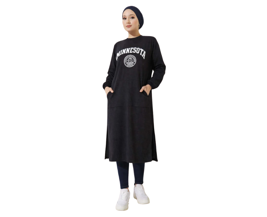 1 Anthracite Printed Long Tunic With Pockets - Image 1