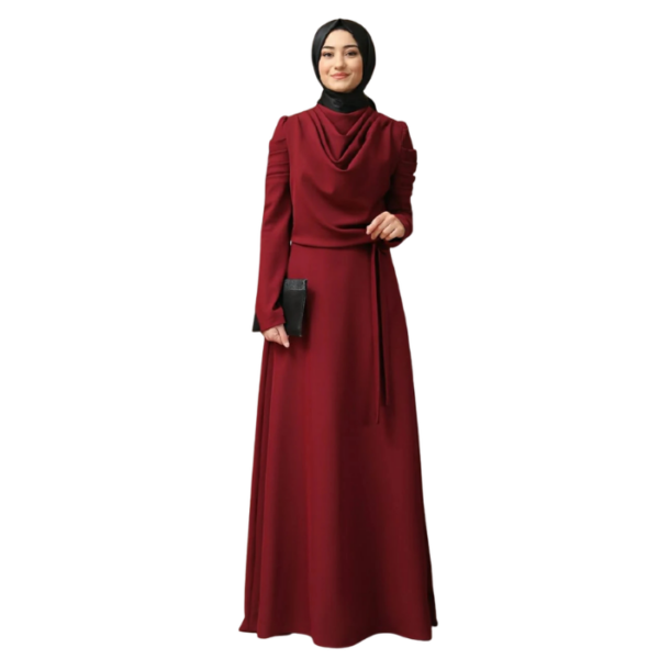 Bordo Draped Detail Dress With Belt
